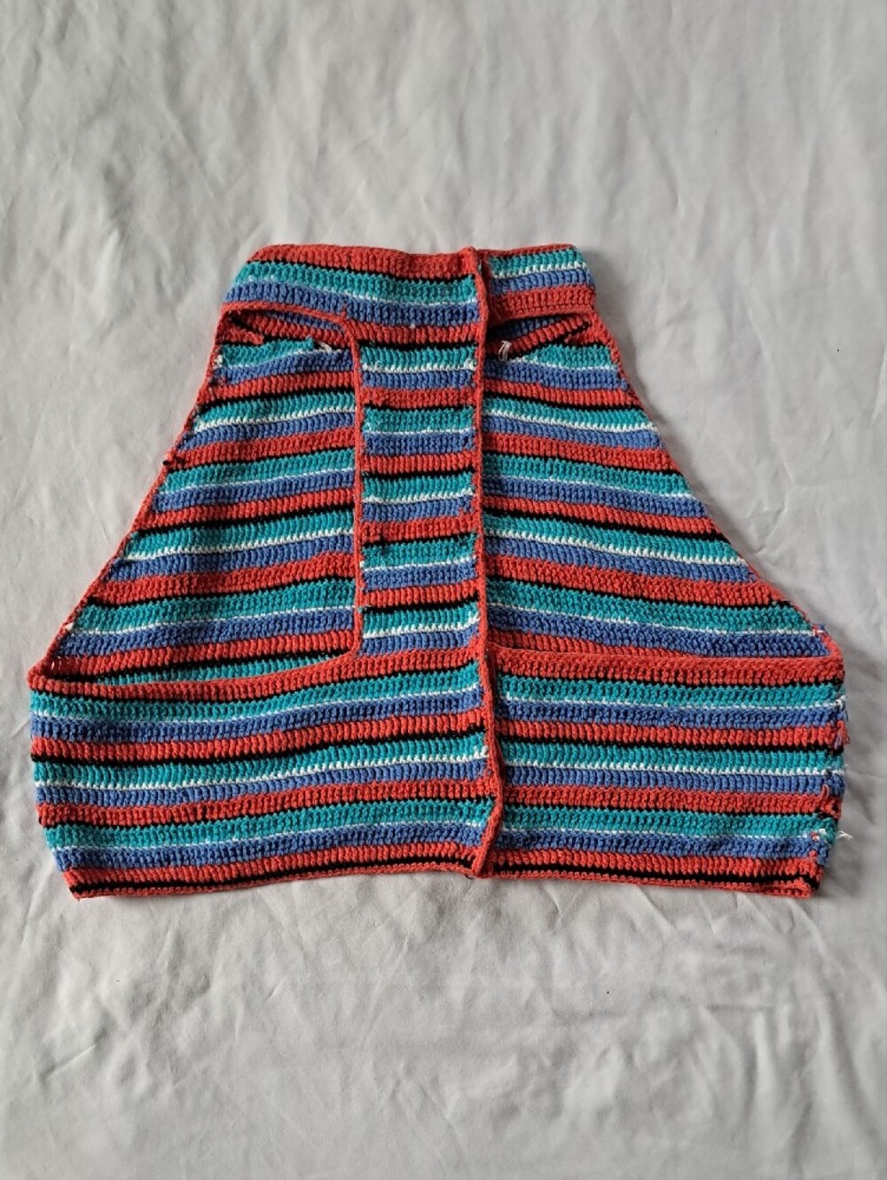 ​Ecote Striped Crochet Cotton Halter Tank Top Coral Teal Blue Boho Beach Size L - Picture 3 of 12